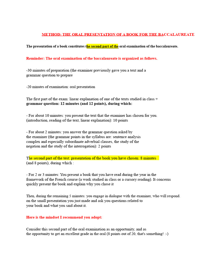 Baccalaureate Book Presentation Guide | PDF | Question | Communication