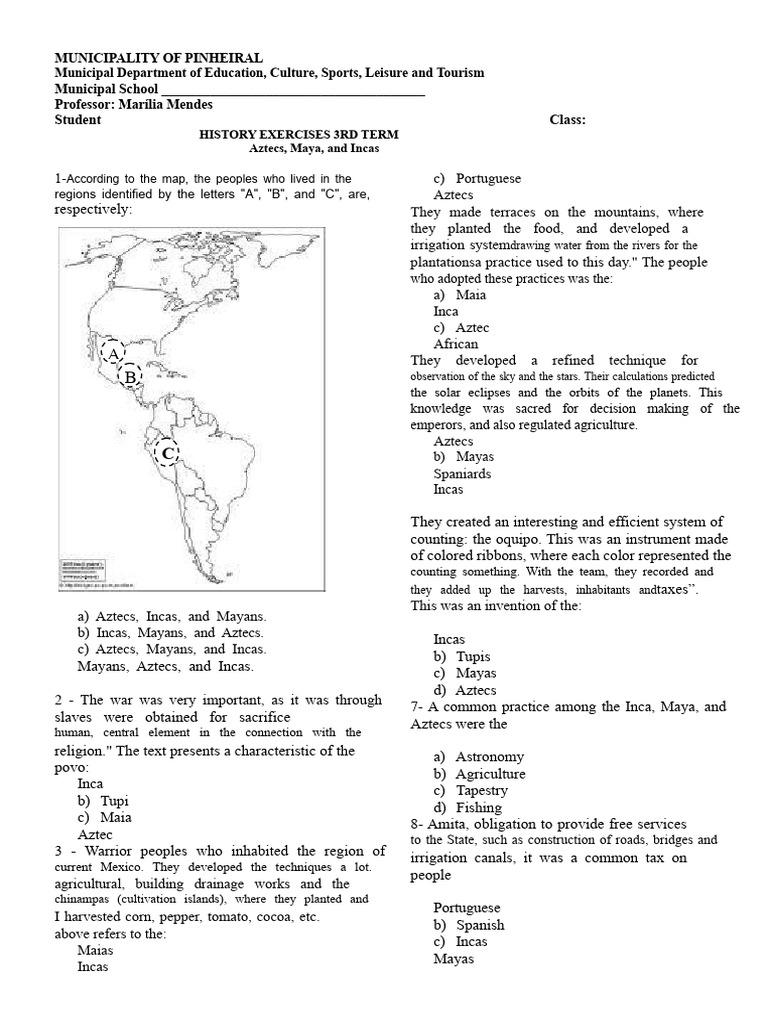 History Exercises: Aztecs, Mayas, Incas | PDF | Maya Peoples | Inca Empire