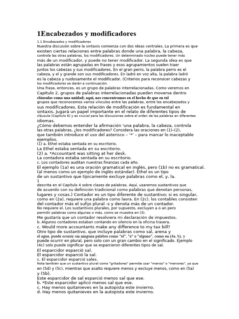 1 Encabezados y Modificadores | PDF | Verbo | Palabra