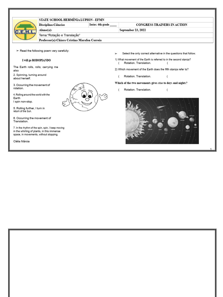 Rotation and translation activities | PDF | Rotation | Earth