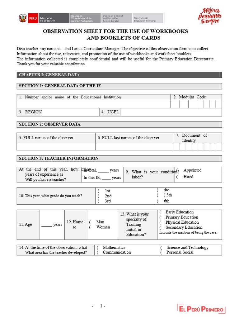 Workbook Observation Sheet for Teachers | PDF | Worksheet | Learning