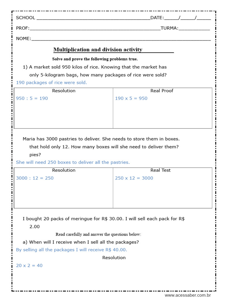 Multiplication and Division Practice Worksheet | PDF