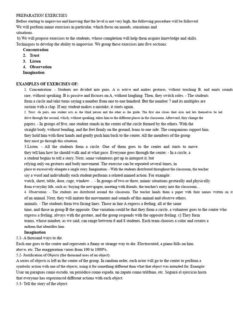 Improv Preparation Exercises Guide | PDF | Improvisational Theatre
