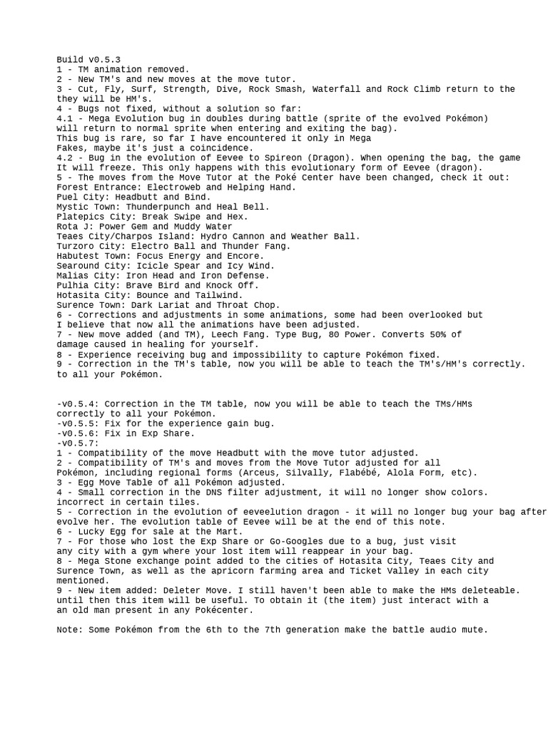Pokémon ROM Update v0.5.3 Features | PDF
