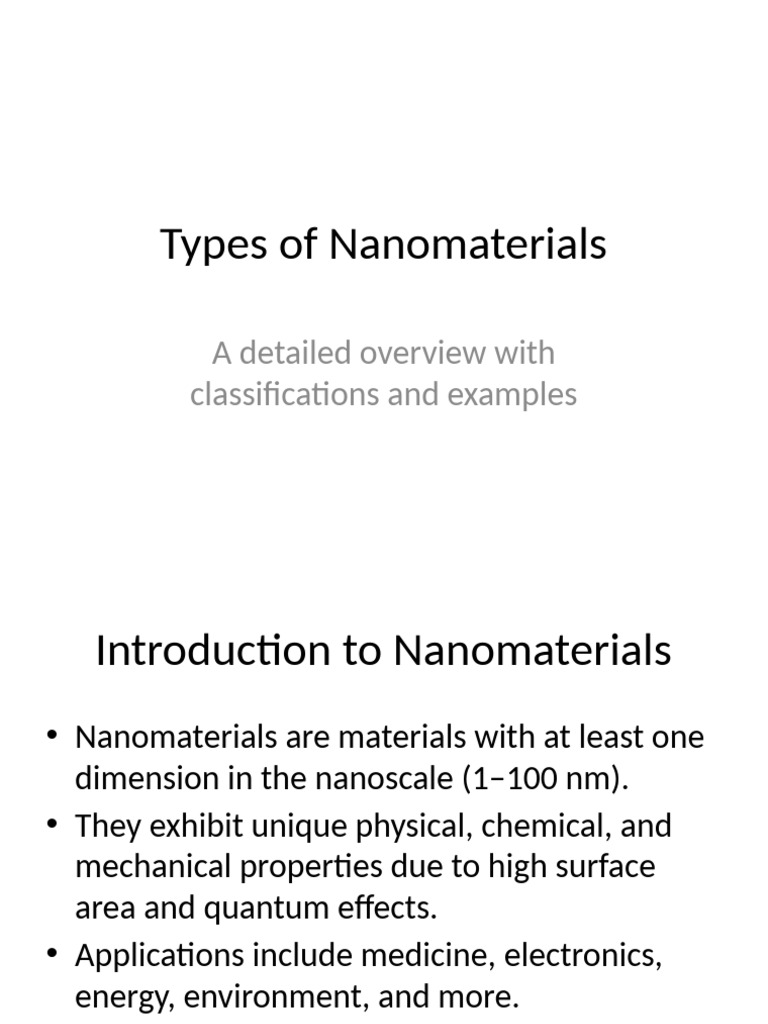 Overview of Nanomaterials and Applications | PDF