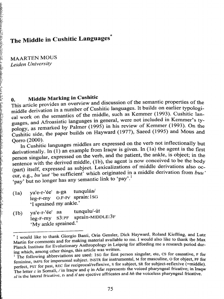 Middle Derivation in Cushitic Languages | PDF | Semantics | Linguistic ...