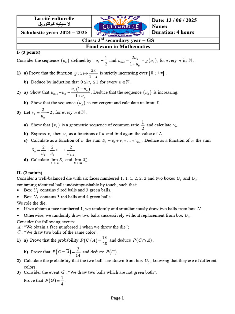 Mathematics Final Exam Solutions | PDF | Line (Geometry) | Limit ...