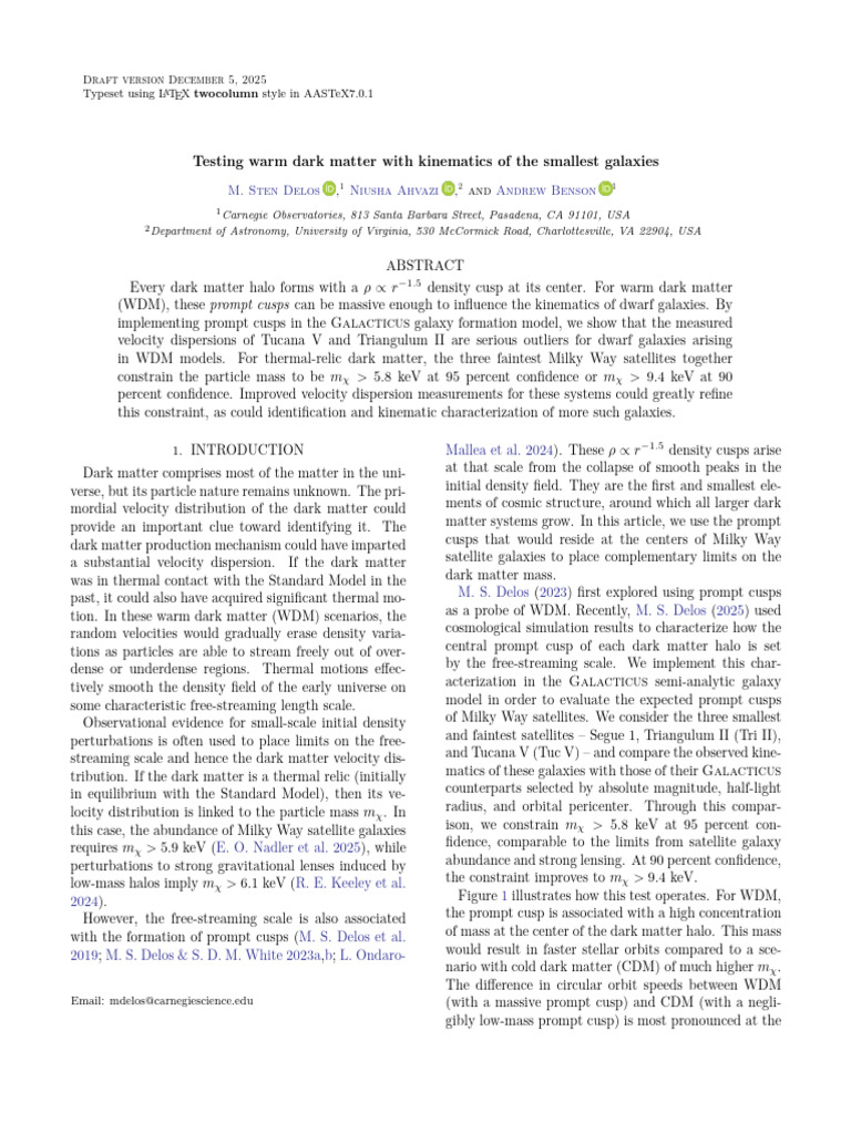 Testing Warm Dark Matter With Kinematics of the Smallest Galaxies | PDF ...