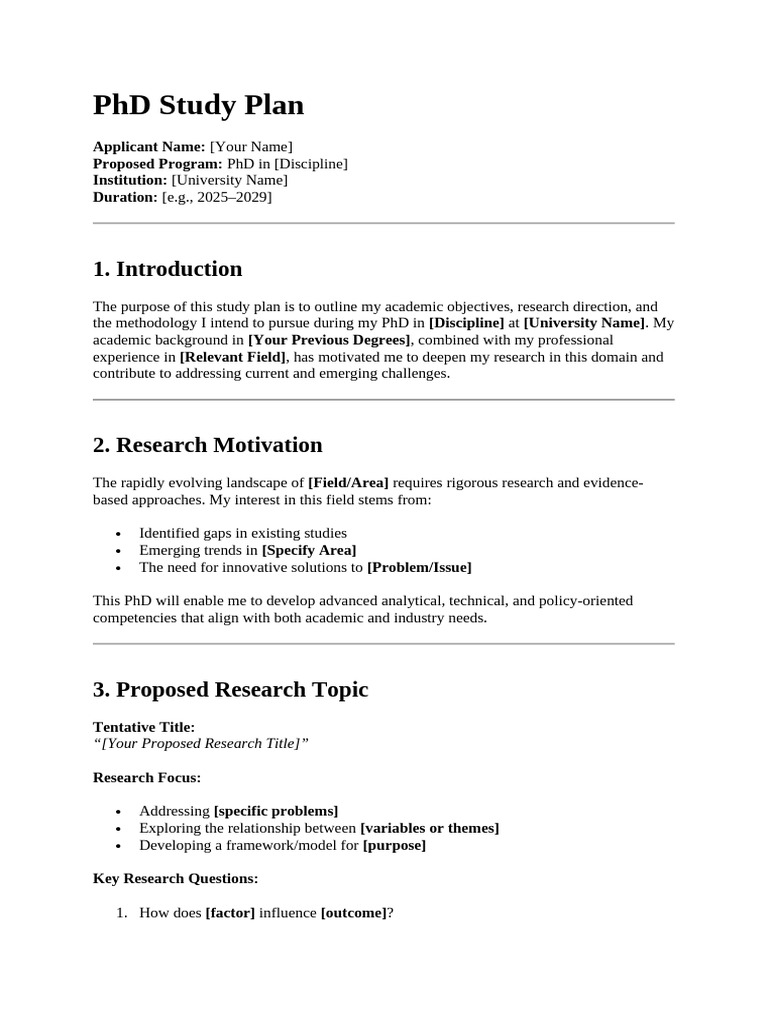 PhD Study Plan Overview and Goals | PDF | Thesis | Methodology