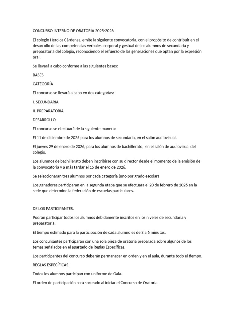 Concurso de Oratoria 2025-2026 en Cárdenas | PDF | Hablar en público
