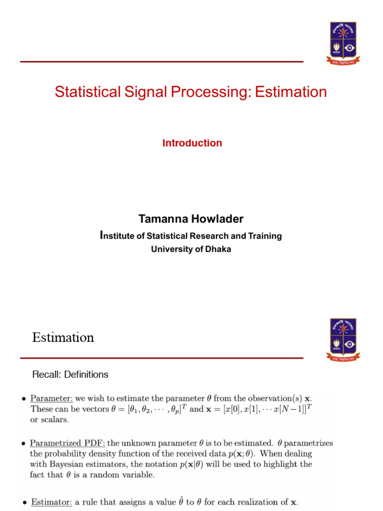 Statistical Signal Processing Estimation Guide | PDF