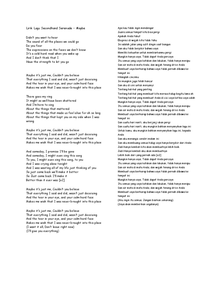 Lirik Lagu Secondhand Serenade Pdf