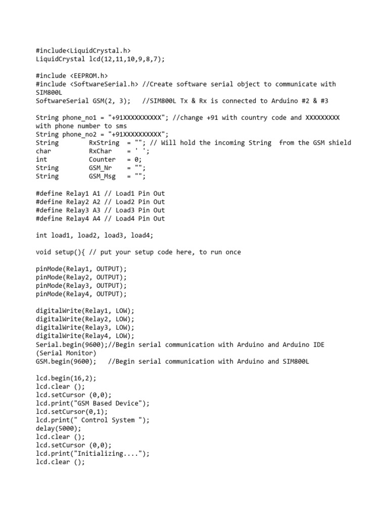 GSM Relay Control System Code | PDF | Arduino | Computer Engineering