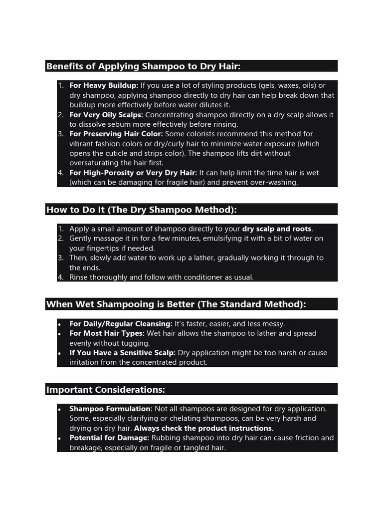 Benefits of Applying Shampoo To Dry Hair | PDF