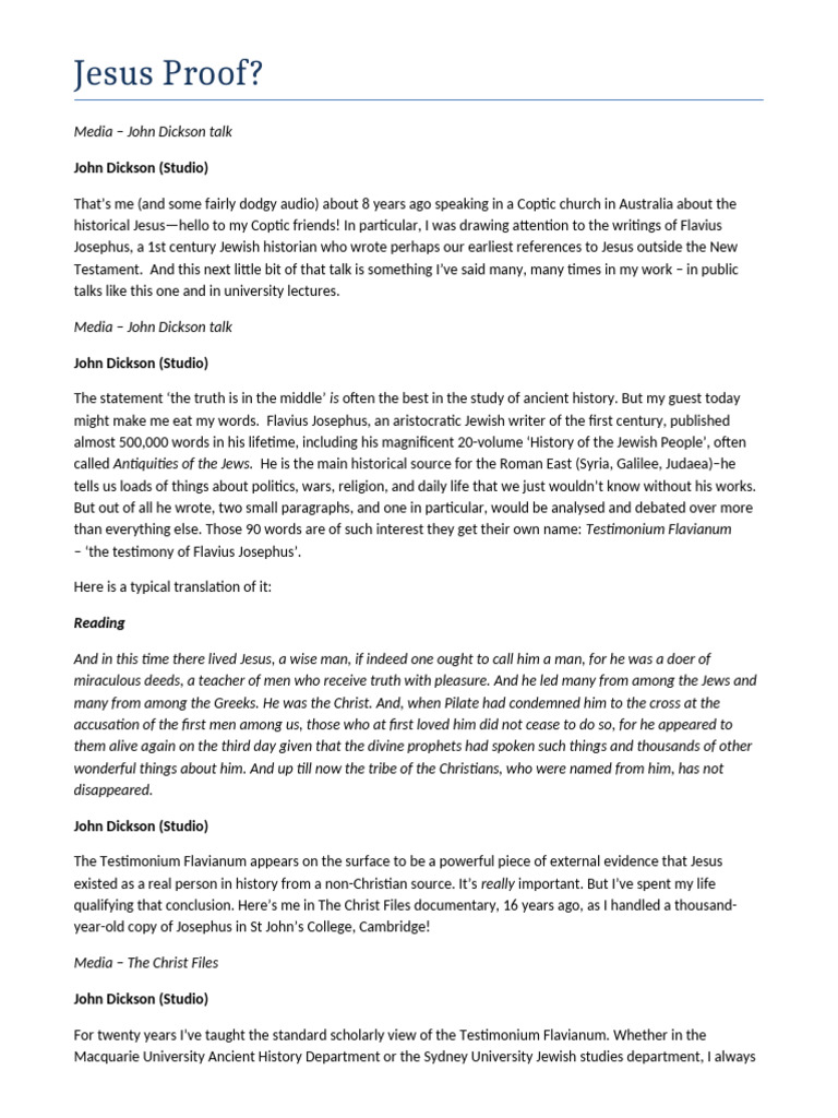 Historical Evidence for Jesus by Josephus | PDF | Jesus | Josephus