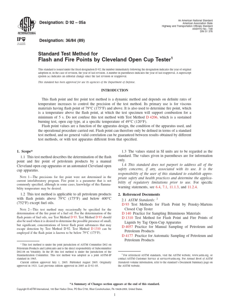 Flash and Fire Points Testing Standard | PDF