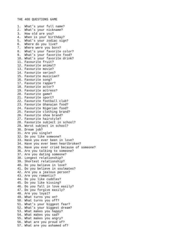 400 Engaging Questions for Connection | PDF | Psychological Concepts ...