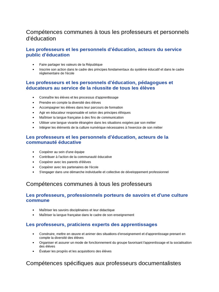 Compétences clés des enseignants et éducateurs | PDF | Pédagogie ...