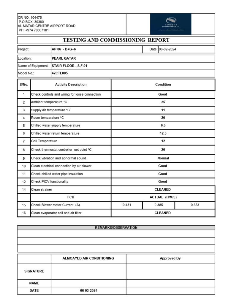 Testing and Commissioning Report: Stair Floor S.F.01 | PDF