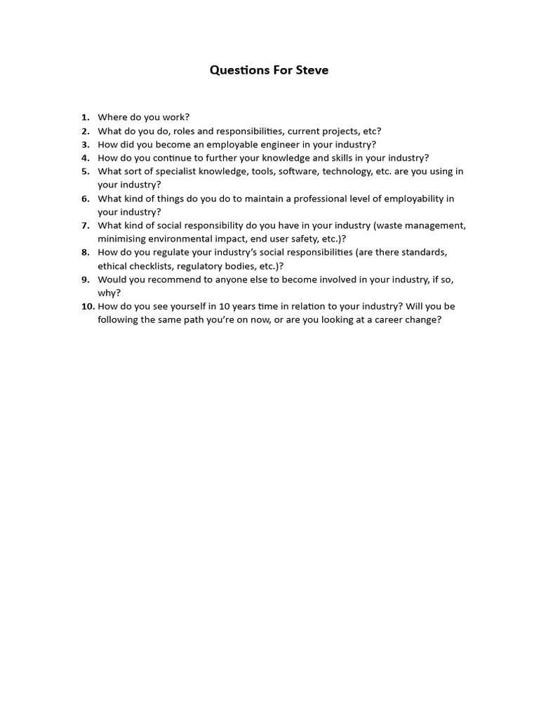 Questions For Steve | PDF