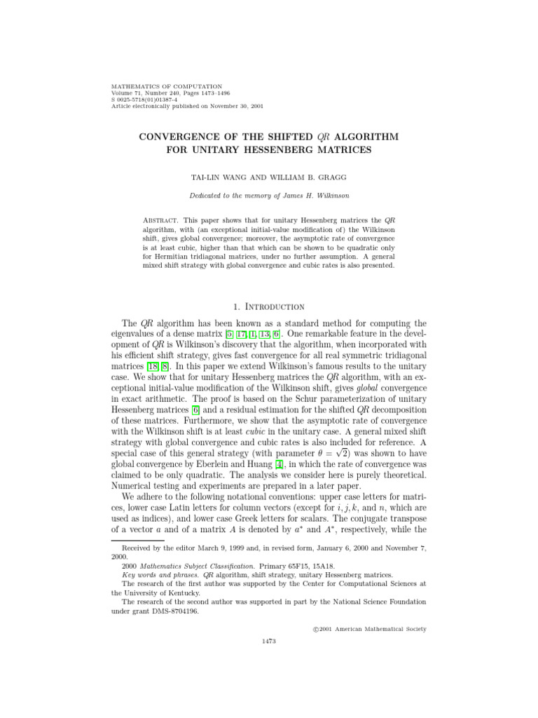 QR Algorithm Convergence for Unitary Matrices | PDF | Matrix ...
