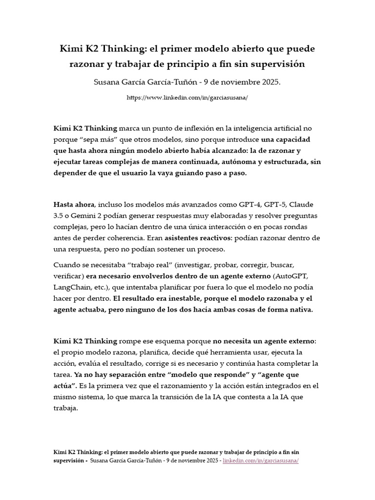Kimi K2 Thinking: IA que razona y actúa | PDF | Inteligencia artificial ...