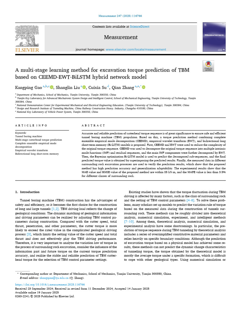 A Multi-Stage Learning Method For Excavation Torque Prediction of TBM ...