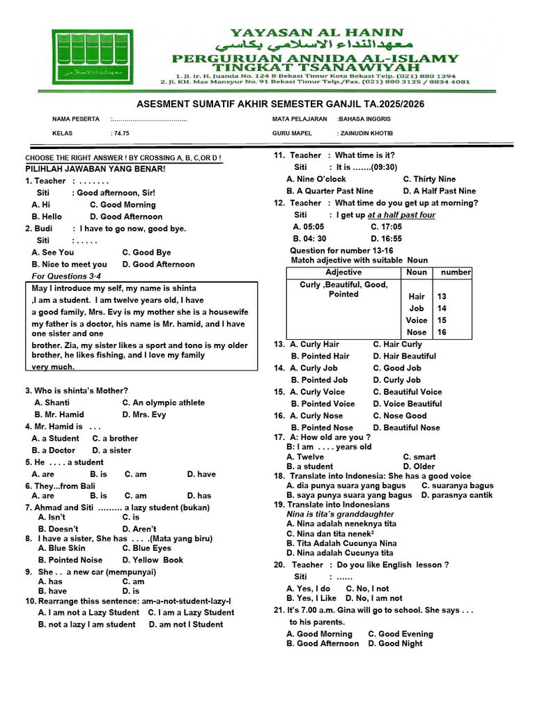 English Language Assessment Questions | PDF
