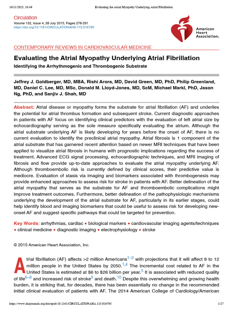 Atrial Myopathy and Atrial Fibrillation Insights | PDF | Heart ...