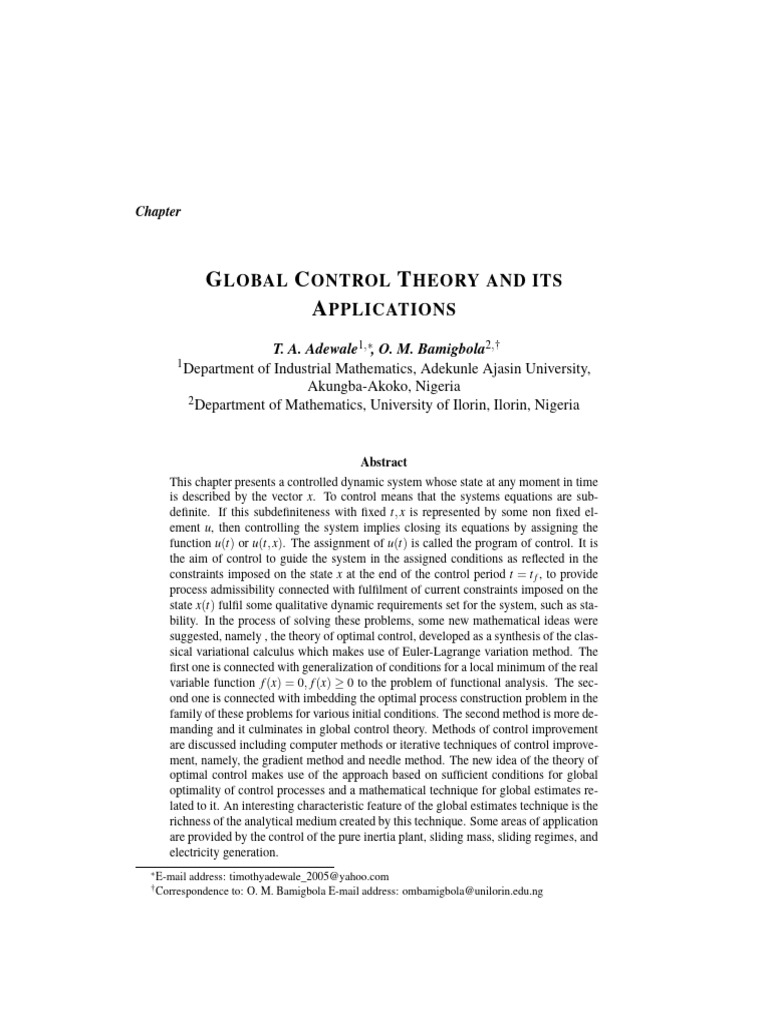 Global Control Theory Overview | PDF | Optimal Control | Mathematical ...