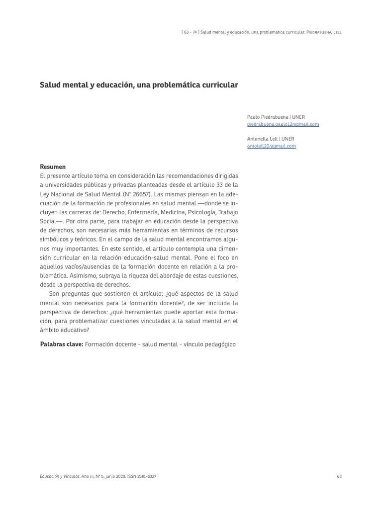 Salud Mental en la Formación Docente | PDF | Enseñando | Plan de estudios