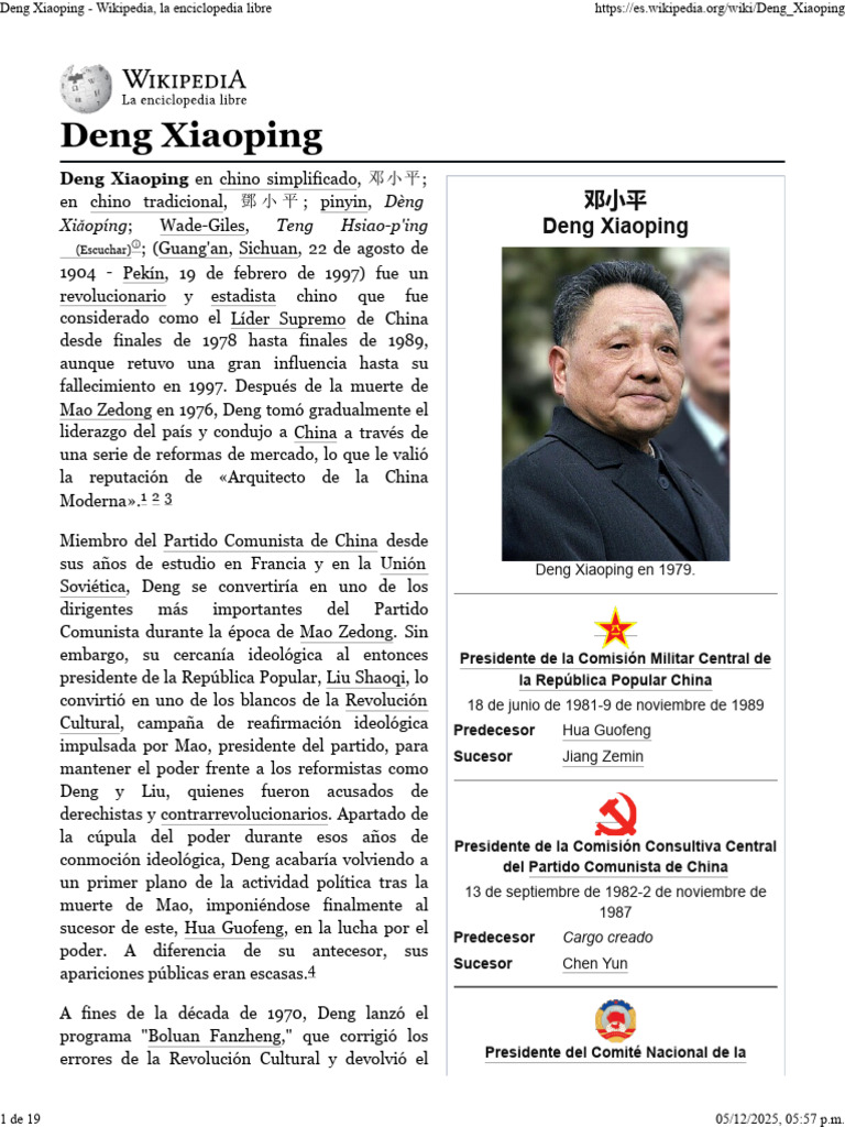 Deng Xiaoping - Wikipedia, La Enciclopedia Libre | PDF | Deng Xiaoping ...