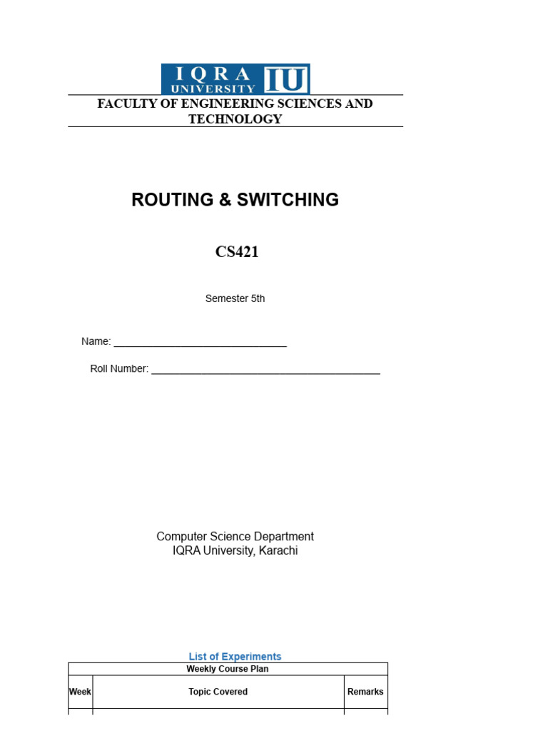 Routing and Switching Lab Manual | PDF | Computer Network | Network Switch