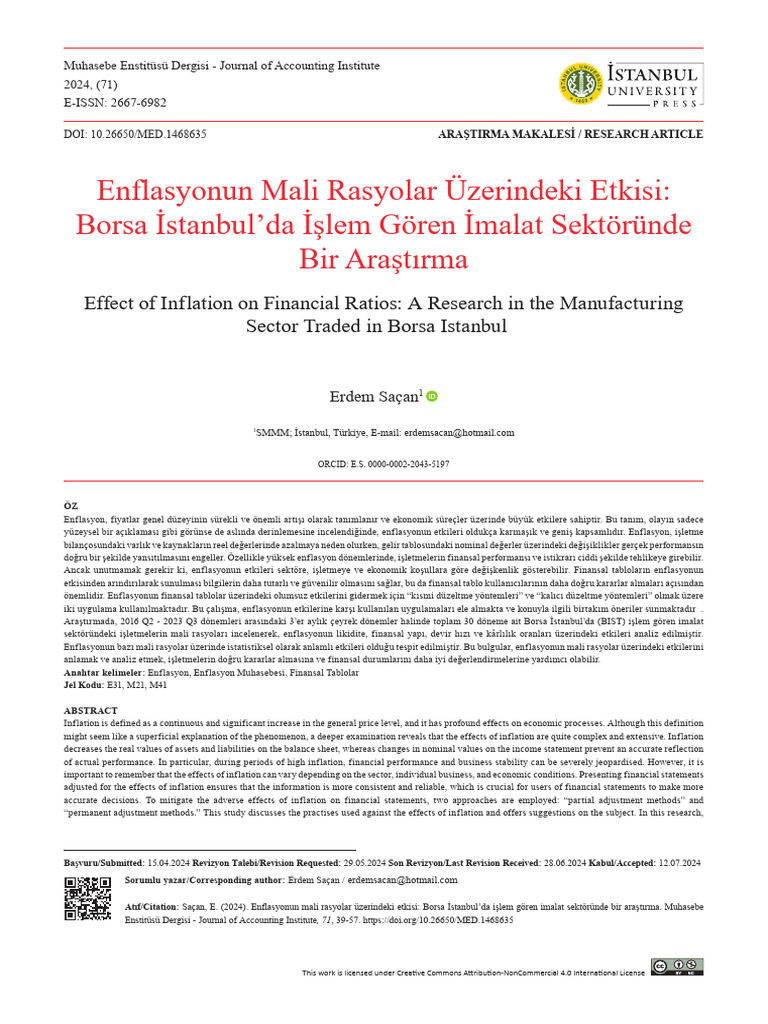 Effect of Inflation On Financial Ratios: A Research in The ...