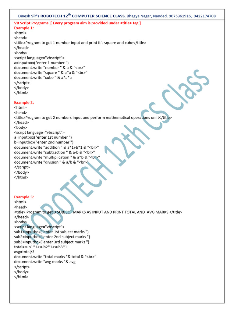 VBScript Programs for Computer Science | PDF | Mathematics | Computing