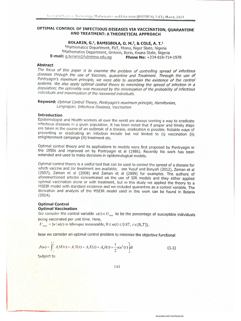 Optimal Control of Infectious Diseases Via Vaccination, Quarantine and ...
