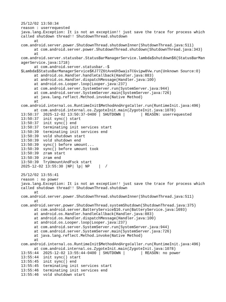 Android Shutdown Process Log | PDF | Computing | Software