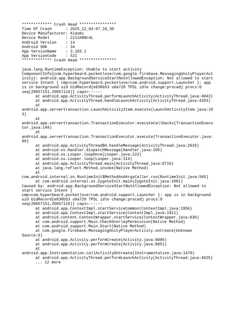 Xiaomi Crash Log: Background Service Error | PDF | Java (Programming ...