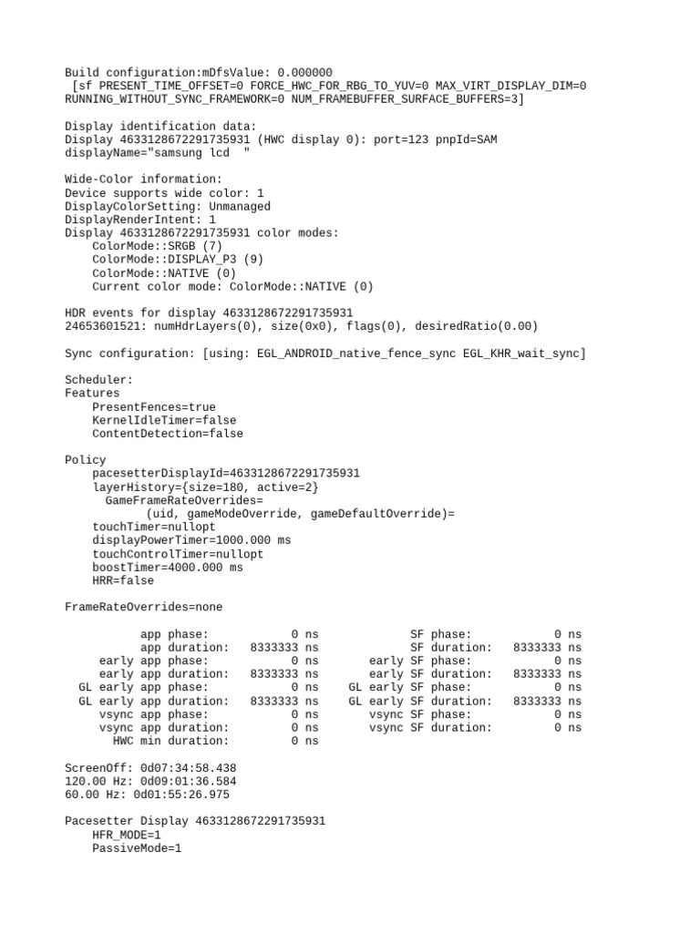 Samsung Display Configuration Details | PDF | Frame Rate | Information ...