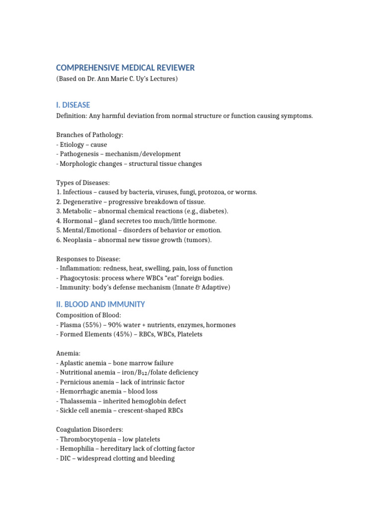 Medical Review: Diseases and Treatments | PDF | Heart | Anemia