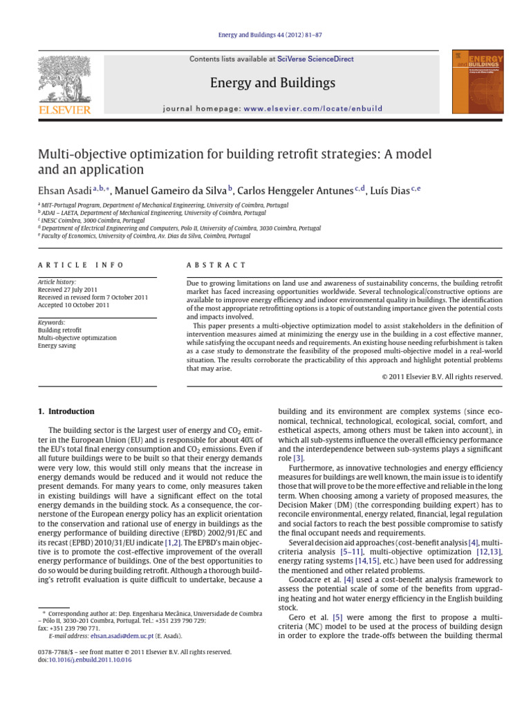 Multi-Objective Optimization for Building Retrofits | PDF | Thermal ...