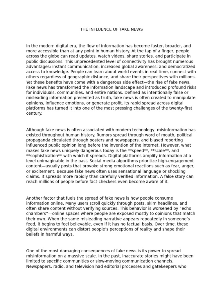 The Dangerous Influence of Fake News | PDF | News | Mass Media