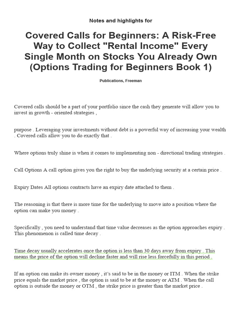 Beginner's Guide to Covered Calls | PDF | Option (Finance) | Greeks ...