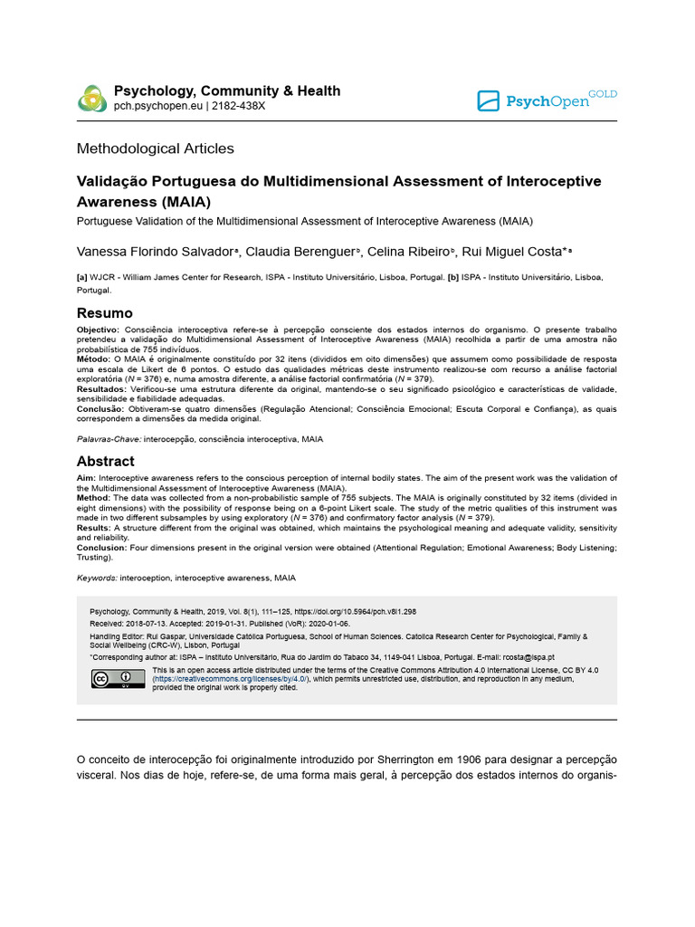 Validação Portuguesa Do Multidimensional Assessment of Interoceptive ...