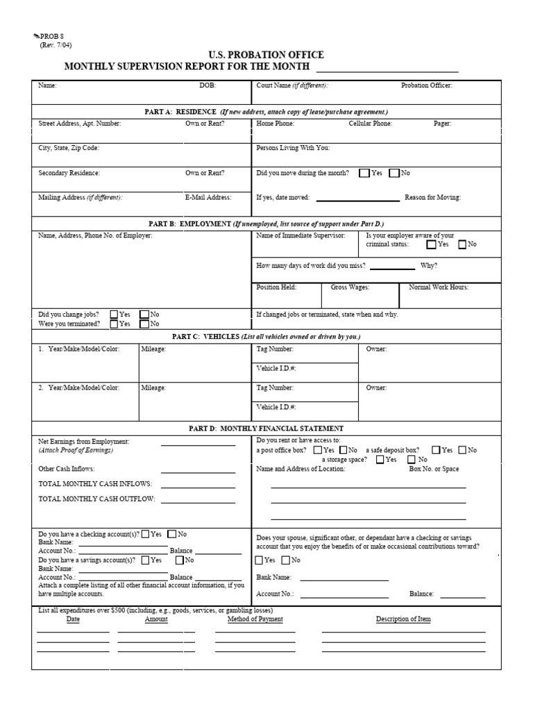 Monthly Supervision Report Template | PDF | United States Federal ...