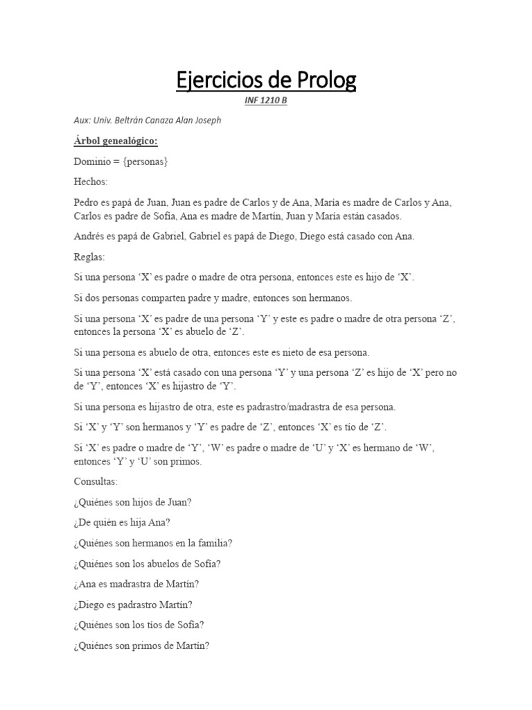 Ejercicios de Prolog sobre Familias y Enfermedades | PDF | Dolor de ...