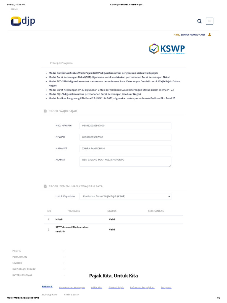 Panduan Modul KSWP dan SKF Pajak | PDF