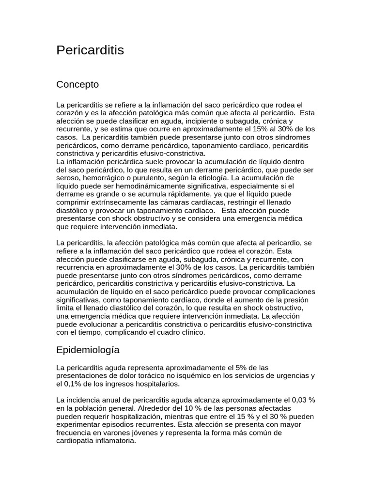 Pericarditis | PDF | Especialidades Medicas | Enfermedades y trastornos