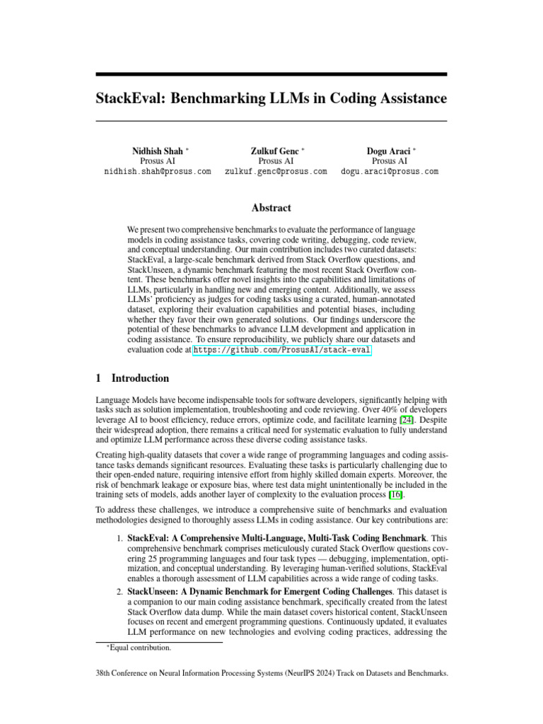 StackEval: LLM Coding Assistance Benchmark | PDF | Computer Programming ...