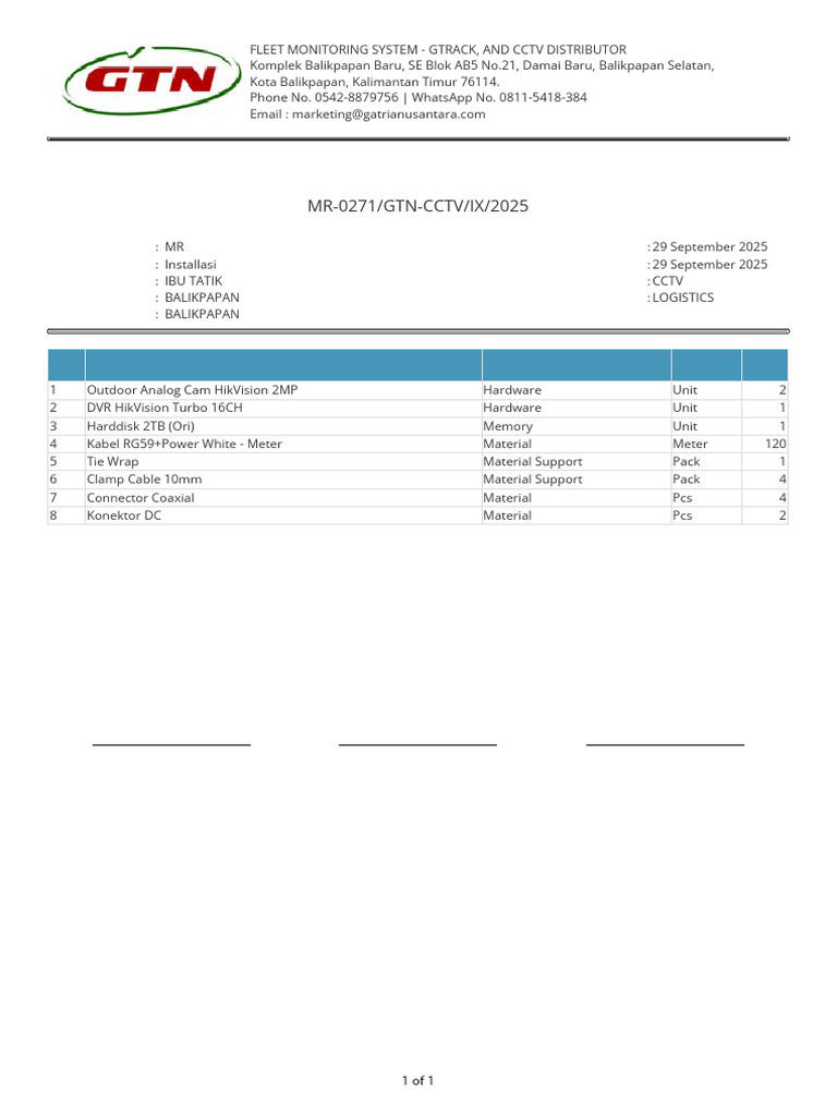 GTRACK CCTV Installation Request MR-0271 | PDF | Electronics ...